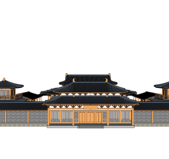 中式古建古庙免费su模型下载、古建古庙草图大师模型下载