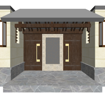 中式院门院墙草图大师模型，院门院墙sketchup模型免费下载