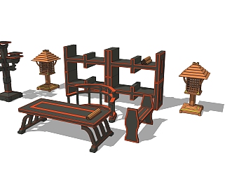 中式<em>书桌</em>椅免费su模型，中式<em>书桌</em>椅skp模型下载