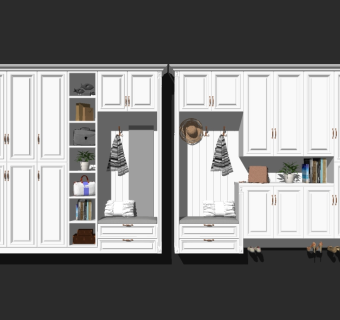 简欧实木多功能鞋柜草图大师模型，鞋柜sketchup模型下载