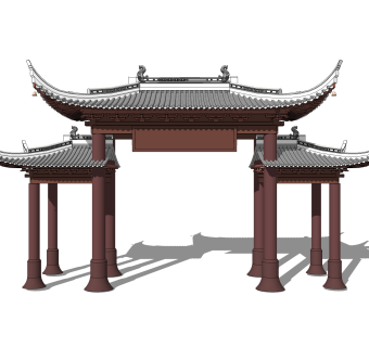 中式牌坊草图大师模型下载，入口大门sketchup模型分享