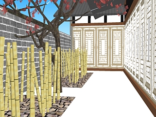 新中式庭院su模型下载，庭院sketchup模型