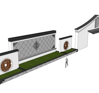 中式景墙照壁sketchup模型下载