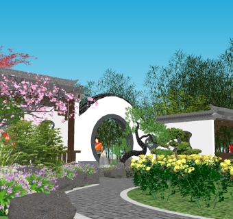 中式公园戏台景观设计草图大师模型，景观sketchup模型