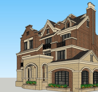 欧式独栋别墅su模型免费下载，sketchup别墅草图大师模型