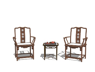 中式休闲<em>桌椅su模型</em>，休闲桌椅sketchup模型下载