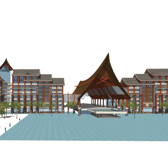 东南亚办公楼草图大师模型，办公楼sketchup模型免费下载