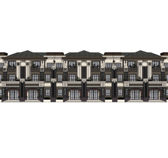 中式联排别墅su模型，别墅sketchup模型下载