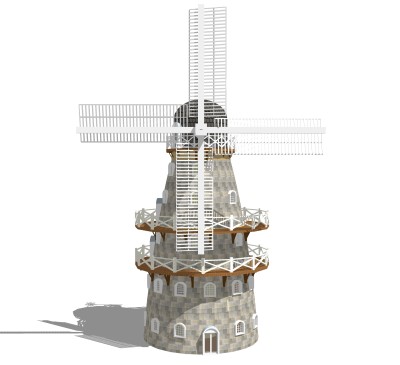 现代大型复古风车skp模型，风车sketchup模型下载