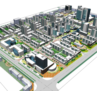 现代城市规划设计免费su模型下载、城市规划草图大师模型下载