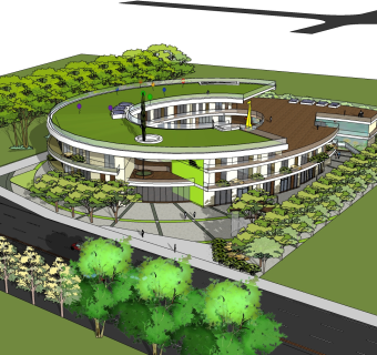 现代办公楼外观草图大师模型，办公楼外观sketchup模型免费下载