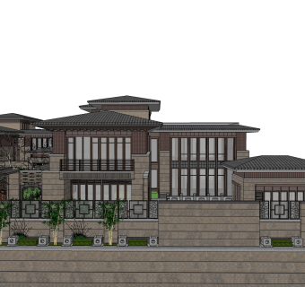 中式别墅草图大师模型，别墅sketchup模型