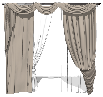 现代布艺窗帘草图大师模型下载、布艺窗帘su模型下载