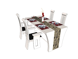 <em>简欧餐桌椅</em>su模型，餐桌椅sketchup模型下载