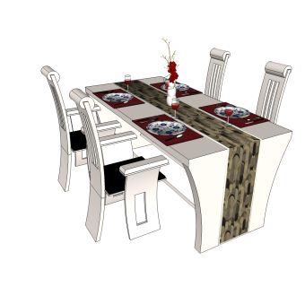 简欧餐桌椅su模型，餐桌椅sketchup模型下载