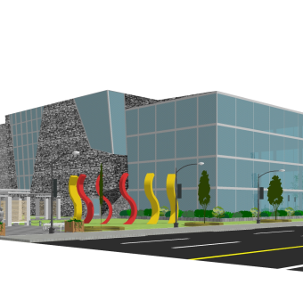 现代办公楼外观草图大师模型，办公楼外观sketchup模型免费下载
