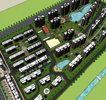 现代住宅小区规划免费su模型下载、住宅小区规划草图大师模型下载