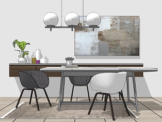 北欧简约餐桌椅组合su模型，简约餐桌sketchup模型下载