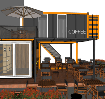 现代集装箱住宅草图大师模型，集装箱活动房su模型下载