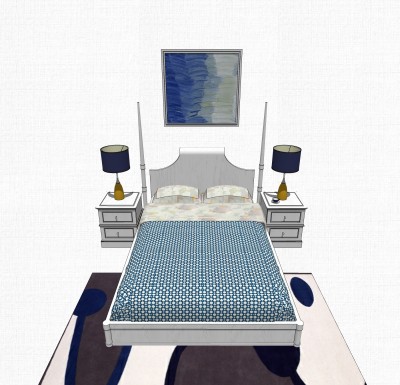 现代简约双人床草图大师模型，双人床SKP模型下载