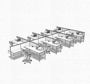 现代屏风办工桌草图大师模型，办公桌sketchup模型，办公桌su素材下载