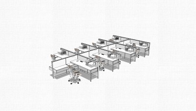 现代屏风办工桌草图大师模型，办公桌sketchup模型，办公桌su素材下载