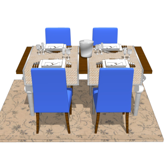 现代简约餐桌椅草图大师模型，餐桌椅skb文件