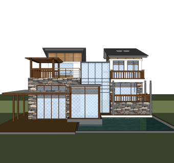 现代独栋别墅su模型下载，别墅草图大师模型分享