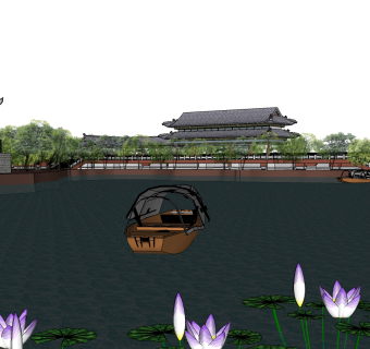 中式古建园林草图大师模型下载、古建园林su模型下载