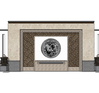 现代景观墙SU模型下载，景观墙skb模型分享