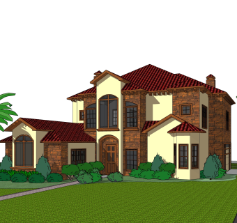 欧式独栋别墅草图大师模型，sketchup别墅su模型下载