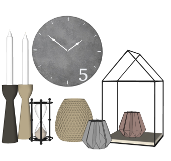 时钟烛台沙漏几何摆件草图大师模型,现代装饰品su模型下载