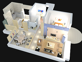 现代两室一厅CAD施工图附效果图，CAD建筑图纸免费下载