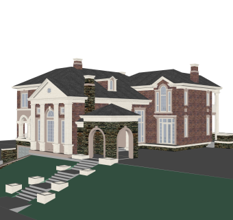 欧式独栋别墅草图大师模型，sketchup别墅su模型下载