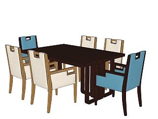 中式餐桌椅免费su模型，餐桌椅skp模型下载