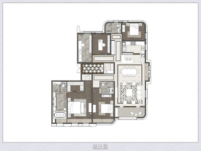 灰调高档室内户彩平图渲染