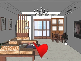 中式室内客厅设计sketchup模型免费下载