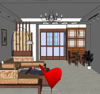 中式室内客厅设计sketchup模型免费下载
