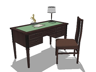 中式书桌草图大师模型，书桌sketchup模型
