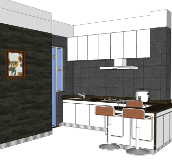 现代简约橱柜草图大师模型，L型橱柜sketchup模型下载