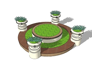 现代圆形树池草图大师模型下载，树池坐椅SU模型免费下载