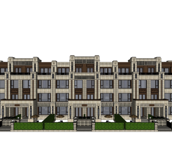 欧式联排别墅sketchup模型，别墅skb文件下载