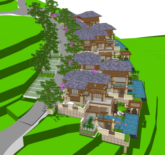 欧式连排别墅草图大师模型，别墅sketchup模型免费下载