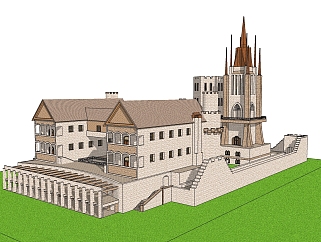 古堡城堡建筑草图大师模型下载、古堡城堡建筑草图大师模型下载