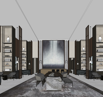 现代售楼处洽谈区su模型，售楼中心skb文件下载