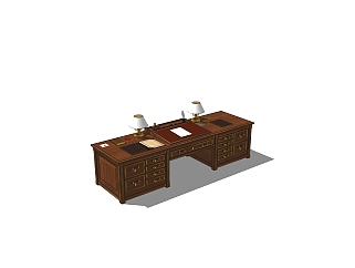 新中式老板桌草图大师模型，老板桌sketchup模型下载