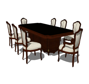 美式餐桌椅su模型，八人餐桌长餐桌草图大师模型下载