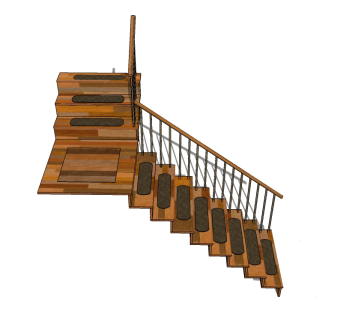 日式实木双跑楼梯SU模型下载，楼梯草图大师模型