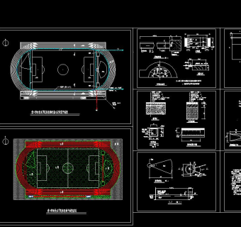 学校体育场建筑施工图，体育馆cad设计图纸下载