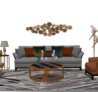 现代简约布艺沙发草图大师模型，沙发skp模型下载
